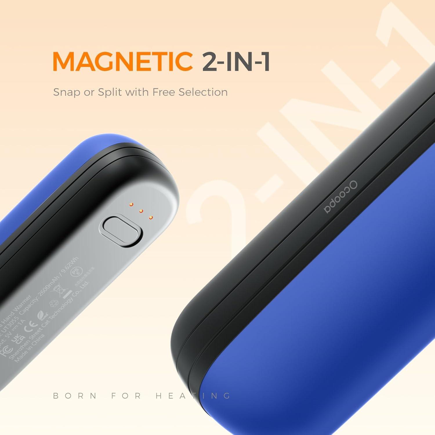 imageOCOOPA 2 in 1 Magnetic Rechargeable Hand Warmers UT2s Mini Electric Handwarmers 2 Pack Split USBC Reusable Portable Pocket Heater Raynauds Golf Christmas Tech Gifts for Women MenNavy Blue