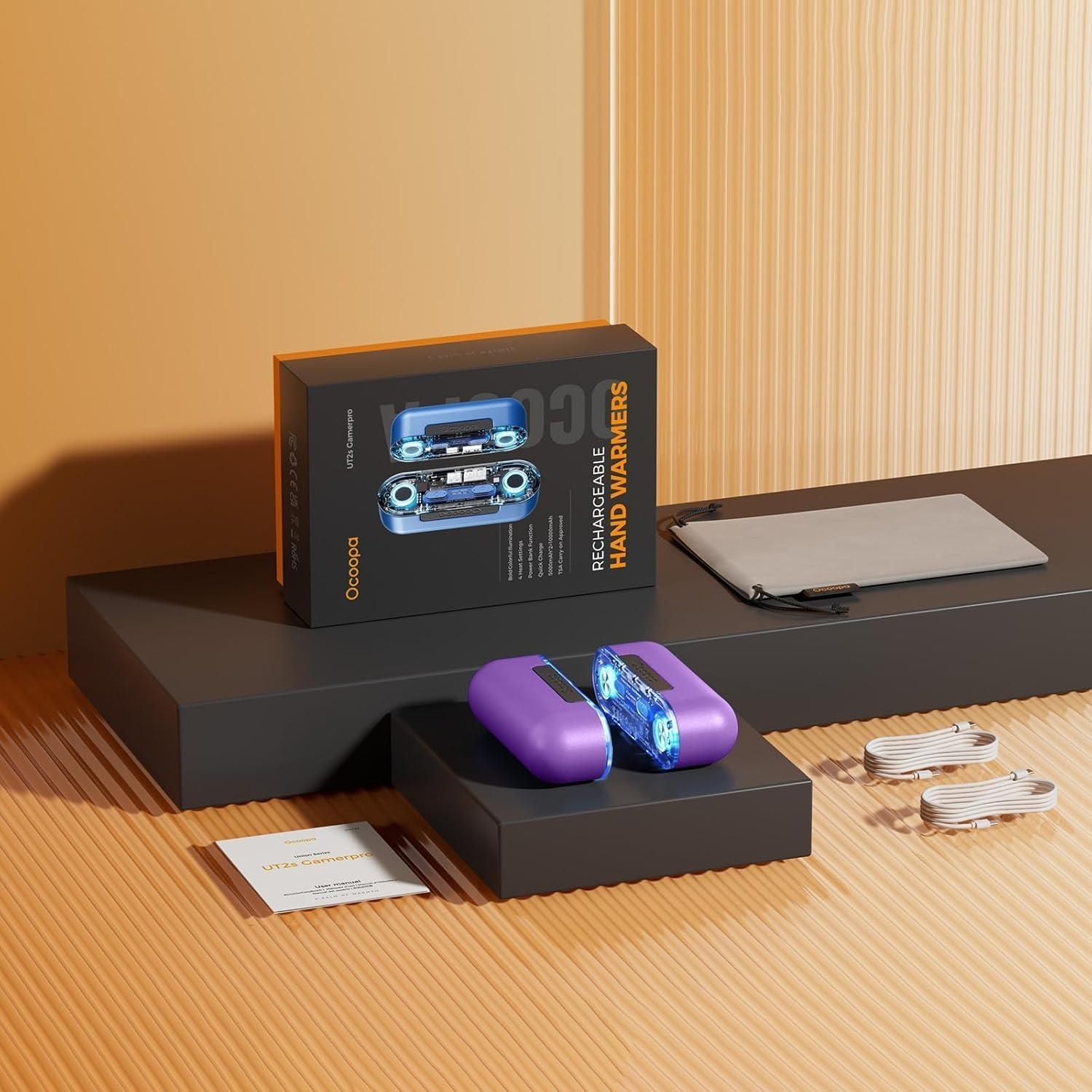 imageOCOOPA Hand Warmers Rechargeable 2 Pack Magnetic Electric Handwarmer 4 Levels Heat Up to 136 USBC Portable Charger 10000mAh Raynauds Golf Tech Gifts for Men UT2sMagTwinsPurple