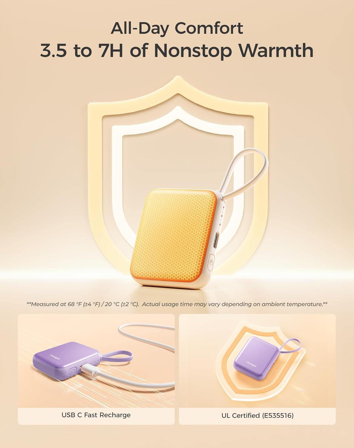 imageOCOOPA Hand Warmers Rechargeable Smart Temp Control 7H2 Long Safe Heat Ultra Slim PocketSize Design That Fits Gloves Gifts for Women Outdoor Office Commute UT5 NanoPurple