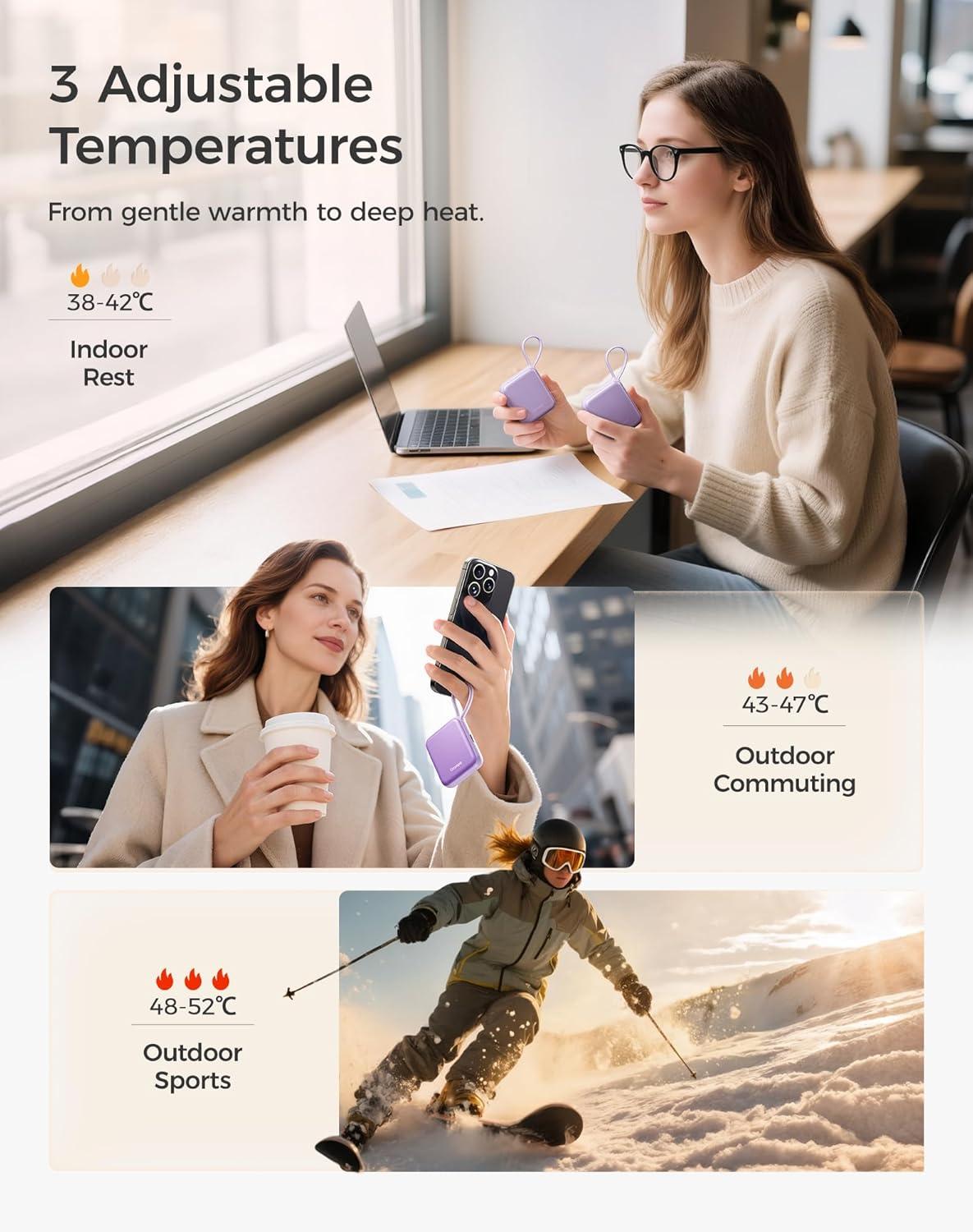 imageOCOOPA Hand Warmers Rechargeable Smart Temp Control 7H2 Long Safe Heat Ultra Slim PocketSize Design That Fits Gloves Gifts for Women Outdoor Office Commute UT5 NanoPurple