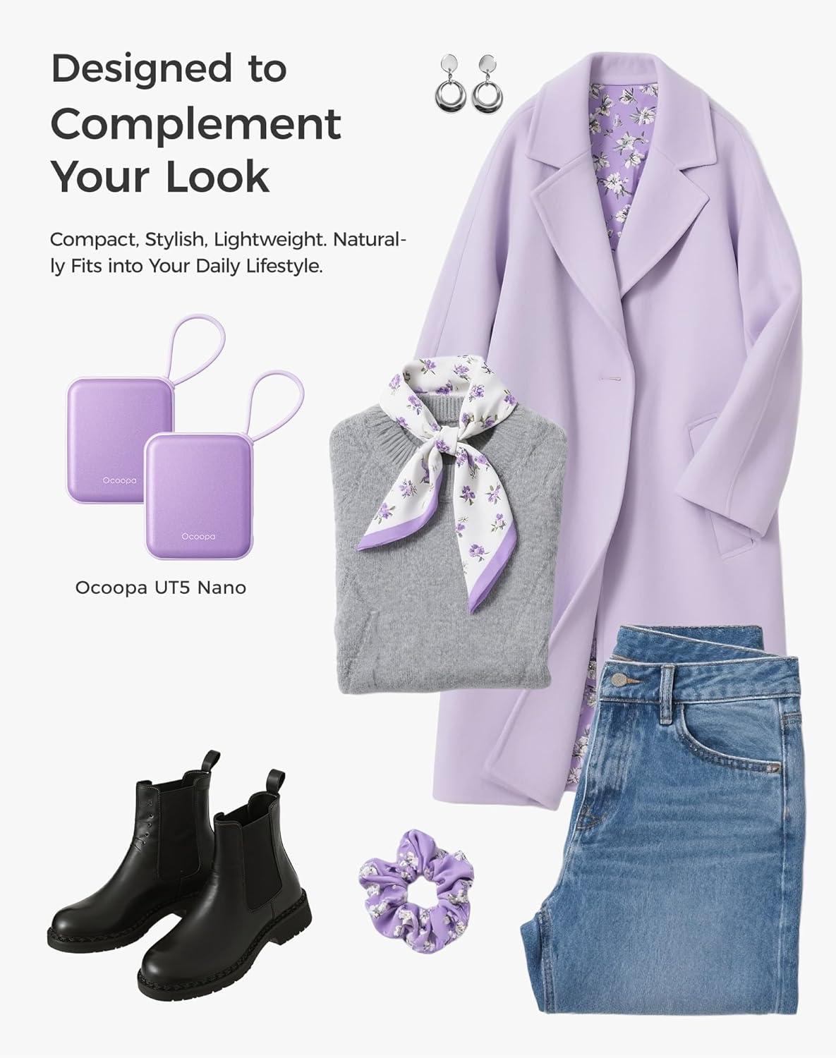 imageOCOOPA Hand Warmers Rechargeable Smart Temp Control 7H2 Long Safe Heat Ultra Slim PocketSize Design That Fits Gloves Gifts for Women Outdoor Office Commute UT5 NanoPurple