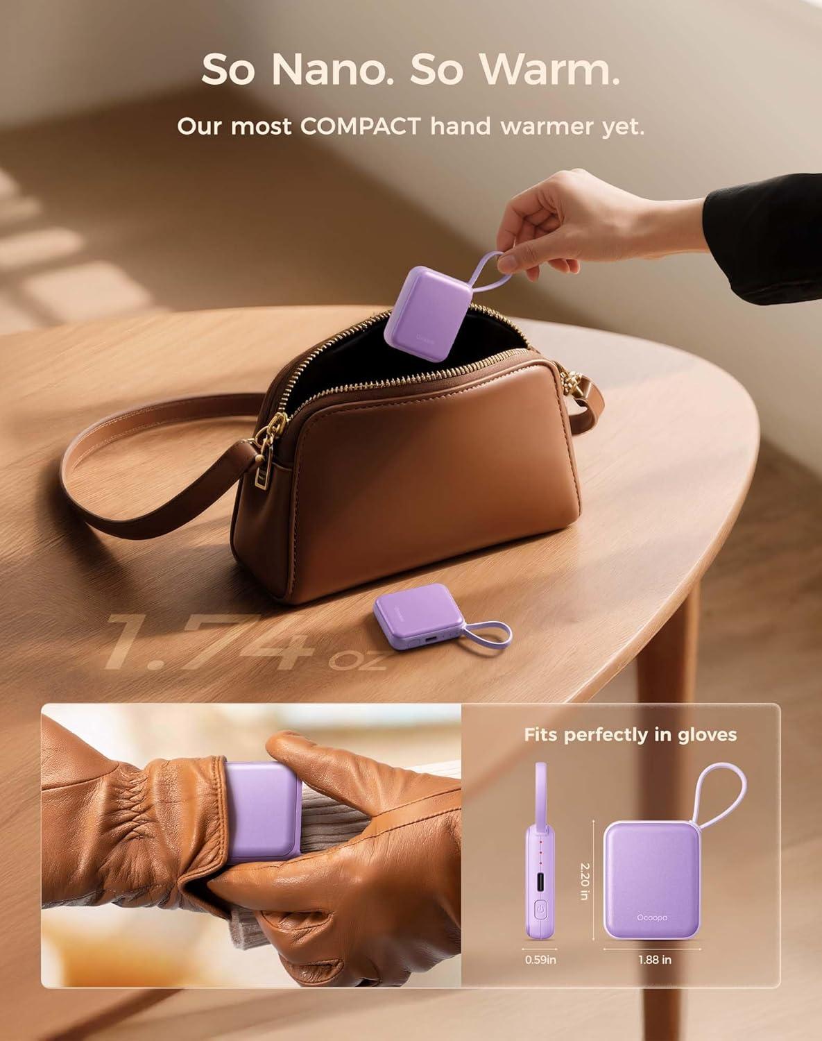 imageOCOOPA Hand Warmers Rechargeable Smart Temp Control 7H2 Long Safe Heat Ultra Slim PocketSize Design That Fits Gloves Gifts for Women Outdoor Office Commute UT5 NanoPurple