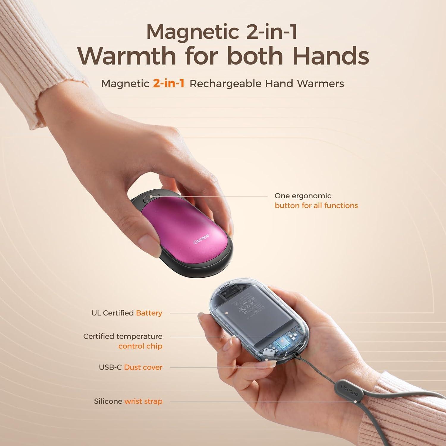imageOCOOPA Magnetic Hand Warmers Rechargeable 2 Pack Electric Handwarmers Smart Heating UL Certified 3SettingsPortable Heater Ultra Slim Pocket Hunting Essentials Gifts for Christmas Men UT3 LiteHot Pink