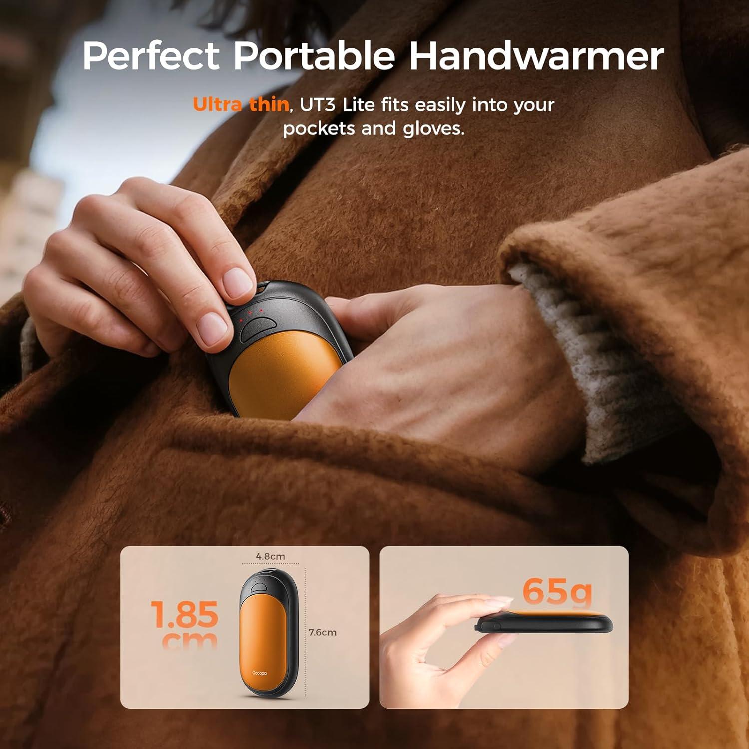 imageOCOOPA Magnetic Hand Warmers Rechargeable 2 Pack Electric Handwarmers Smart Heating UL Certified 3SettingsPortable Heater Ultra Slim Pocket Hunting Essentials Gifts for Christmas Men UT3 LiteOrange