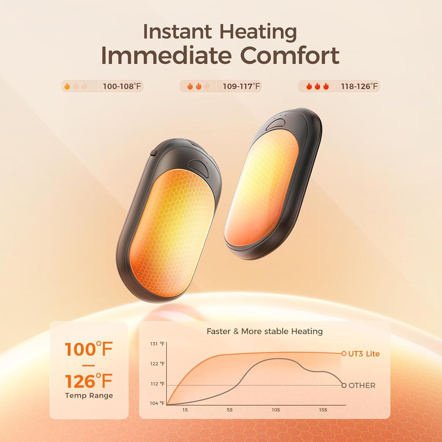 imageOCOOPA Magnetic Hand Warmers Rechargeable 2 Pack Electric Handwarmers Smart Heating UL Certified 3SettingsPortable Heater Ultra Slim Pocket Hunting Essentials Gifts for Christmas Men UT3 LiteOrange