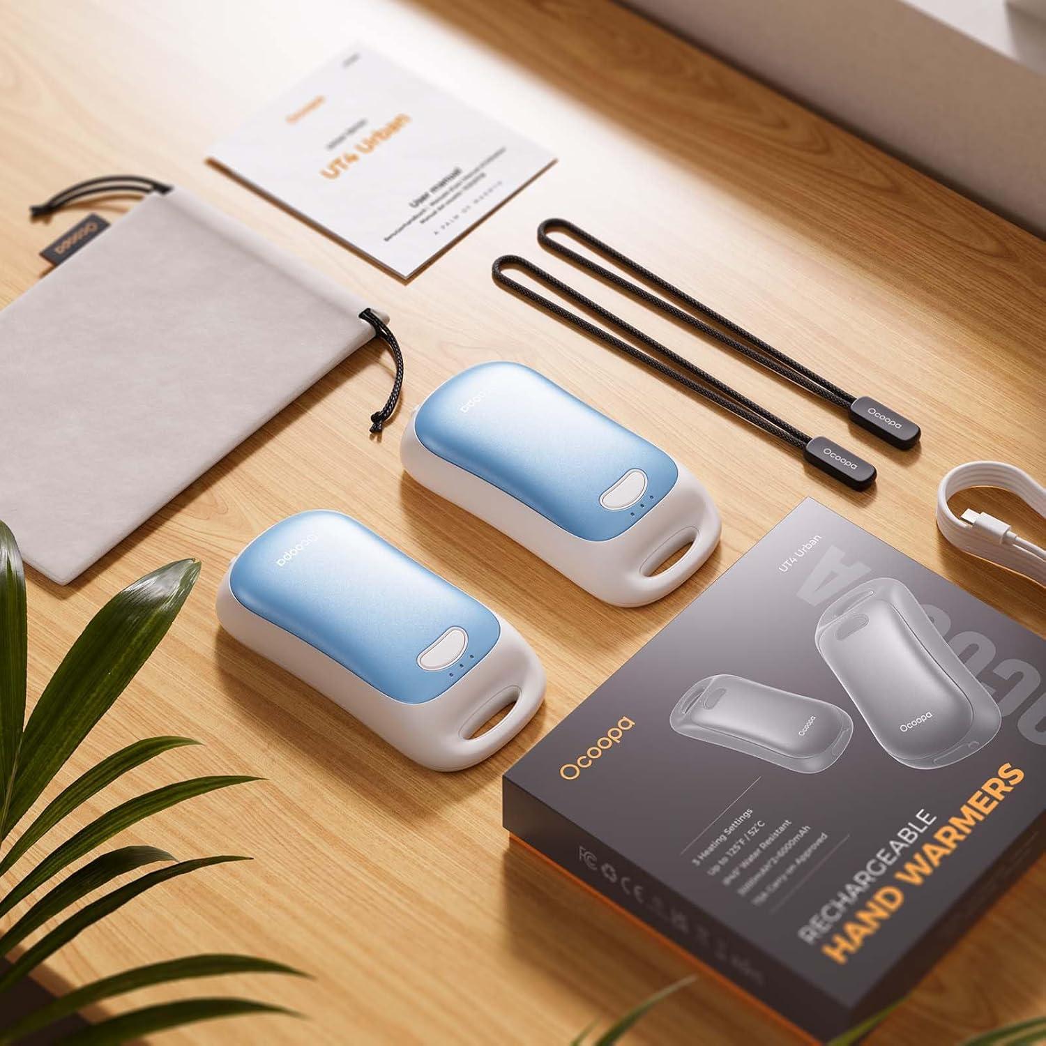 imageOCOOPA Magnetic Hand Warmers Rechargeable 2Pack IP45 Water Resistant UL Certified Ergonomic Electric Hand Warmer Up to 9hrs Pocket Size Raynauds Golf Outdoor Tech Gifts for Men UT4 UrbanArctic Blue