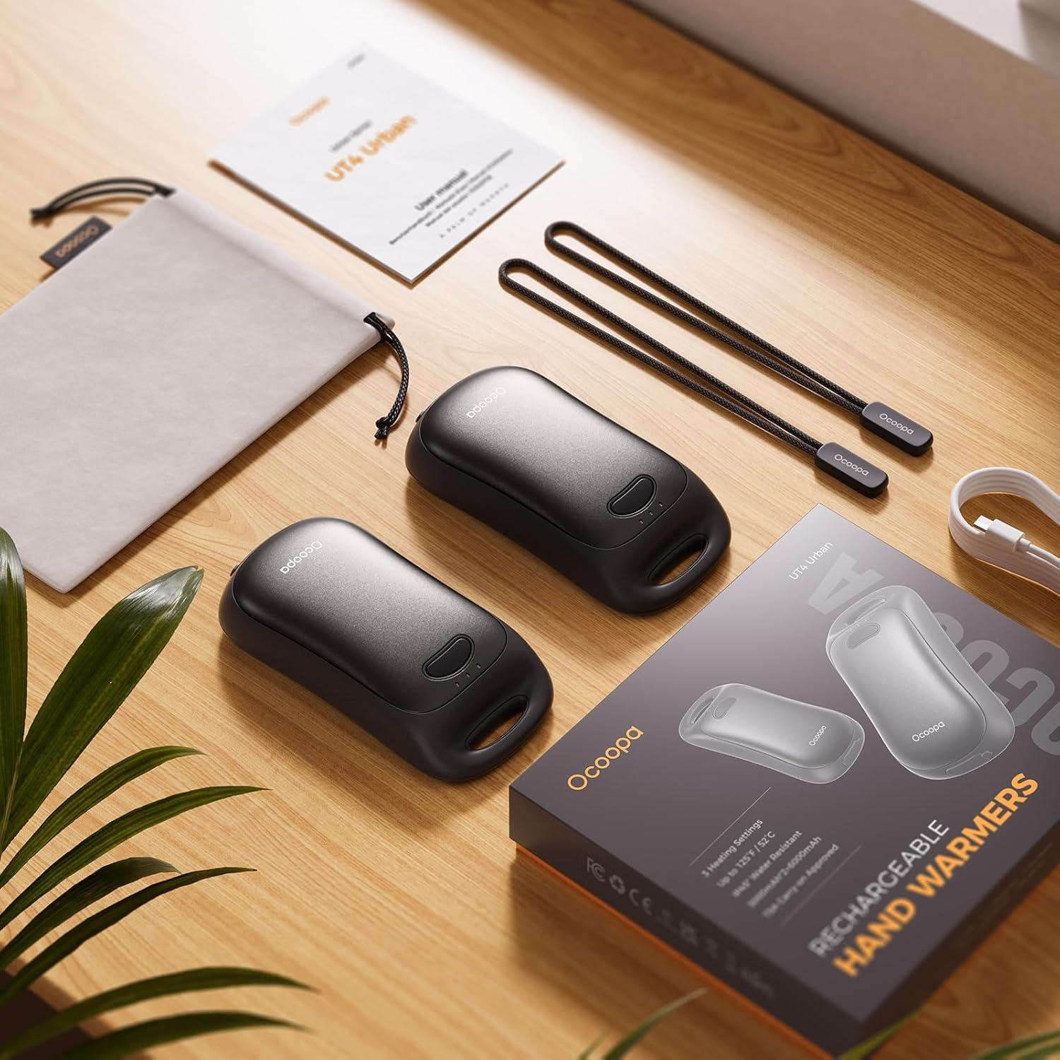 imageOCOOPA Magnetic Hand Warmers Rechargeable 2Pack IP45 Water Resistant UL Certified Ergonomic Electric Hand Warmer Up to 9hrs Pocket Size Raynauds Golf Outdoor Tech Gifts for Men UT4 UrbanMidnight Black