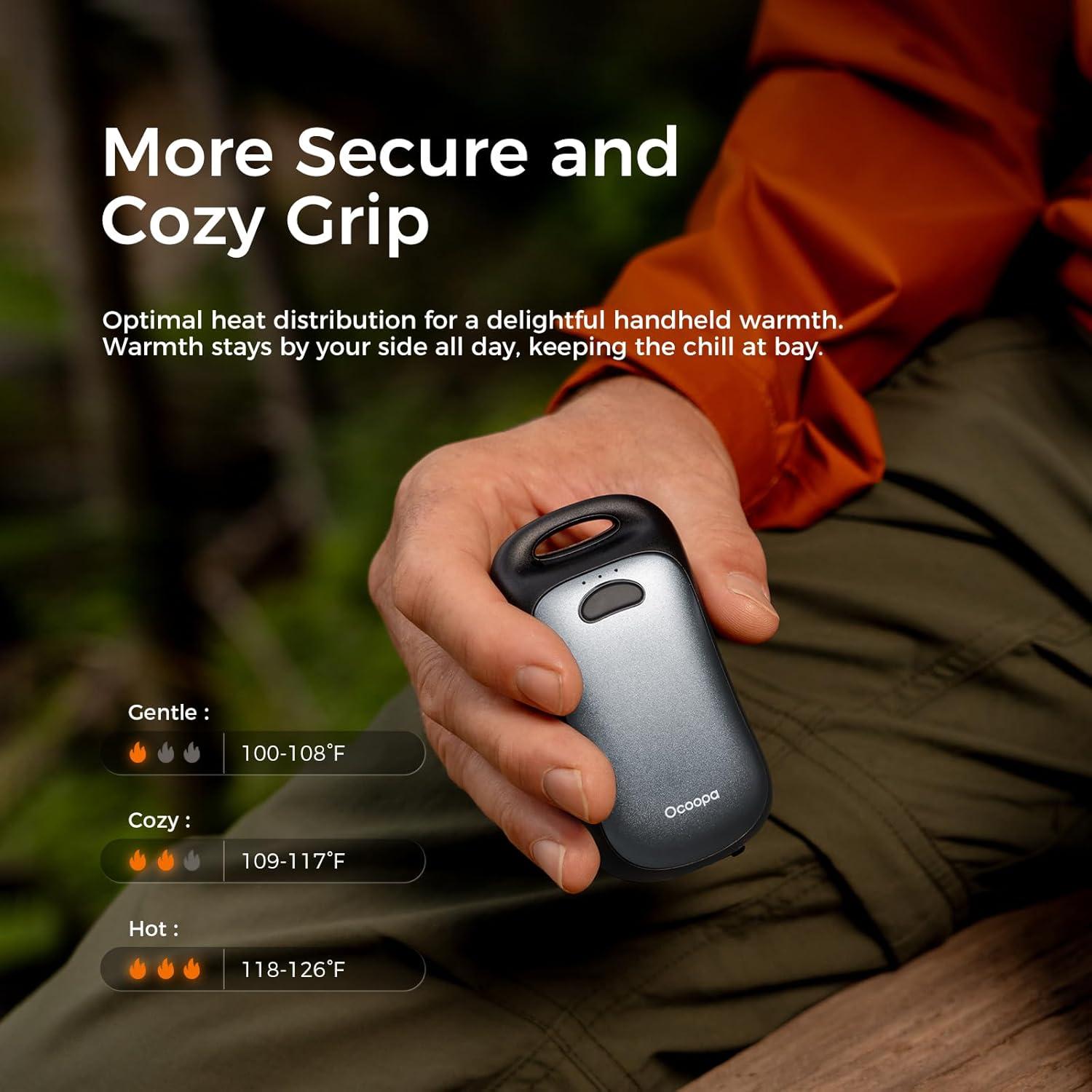 imageOCOOPA Magnetic Hand Warmers Rechargeable 2Pack IP45 Water Resistant UL Certified Ergonomic Electric Hand Warmer Up to 9hrs Pocket Size Raynauds Golf Outdoor Tech Gifts for Men UT4 UrbanSlate Gray