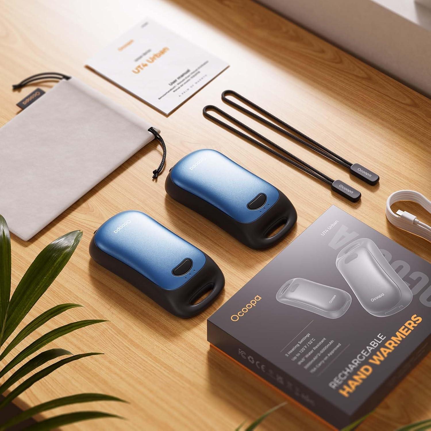 imageOCOOPA Magnetic Hand Warmers Rechargeable 2Pack IP45 Water Resistant UL Certified Ergonomic Electric Hand Warmer Up to 9hrs Pocket Size Raynauds Golf Outdoor Tech Gifts for Men UT4 UrbanNavy Blue