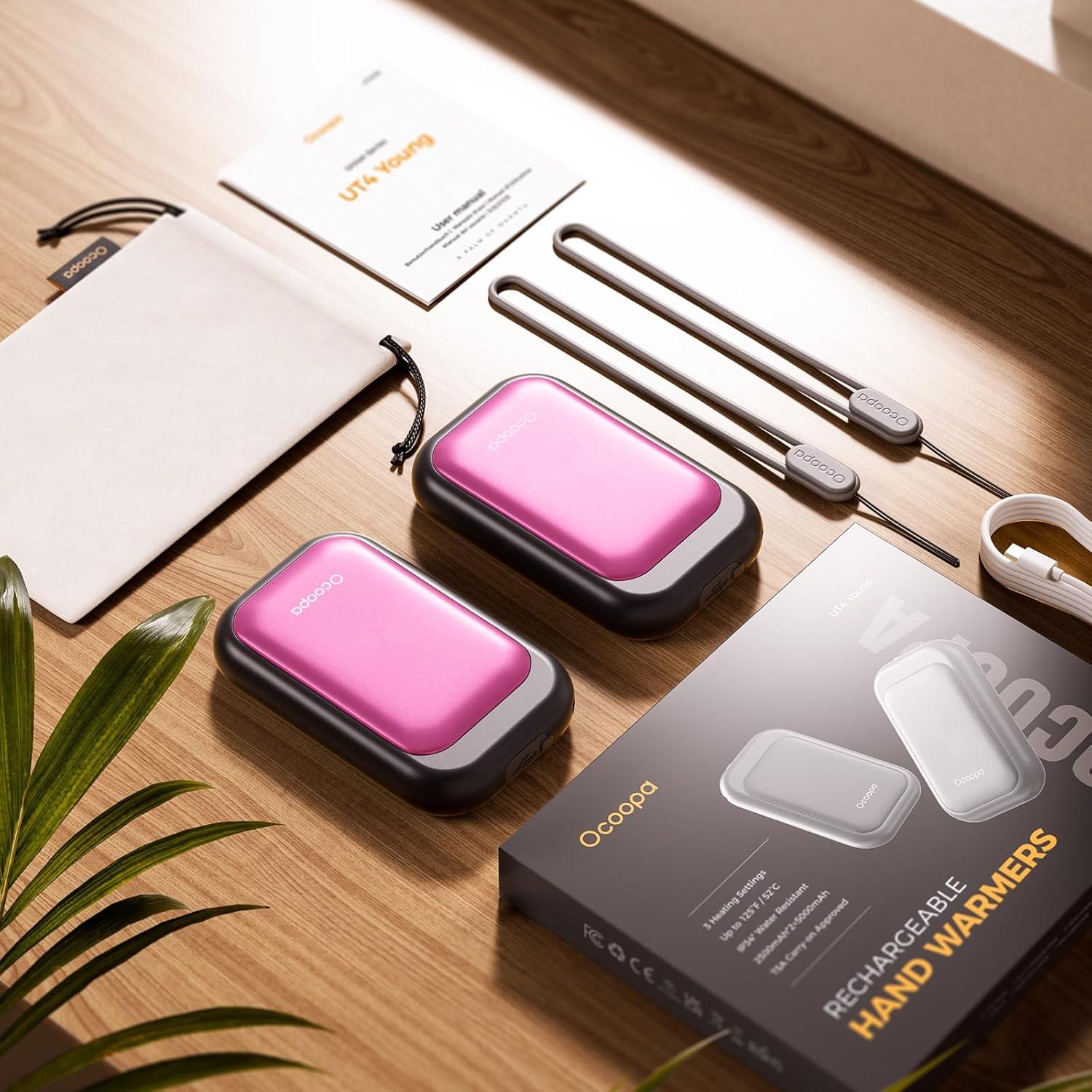 imageOCOOPA Magnetic Rechargeable Hand Warmers 2 Pack CardStyle Electric AI Hand Warmers 5000mAh Pocket Portable Hands Heater UL Certified for Men Women Hunting Essentials UT4 YoungRaspberry Sorbet