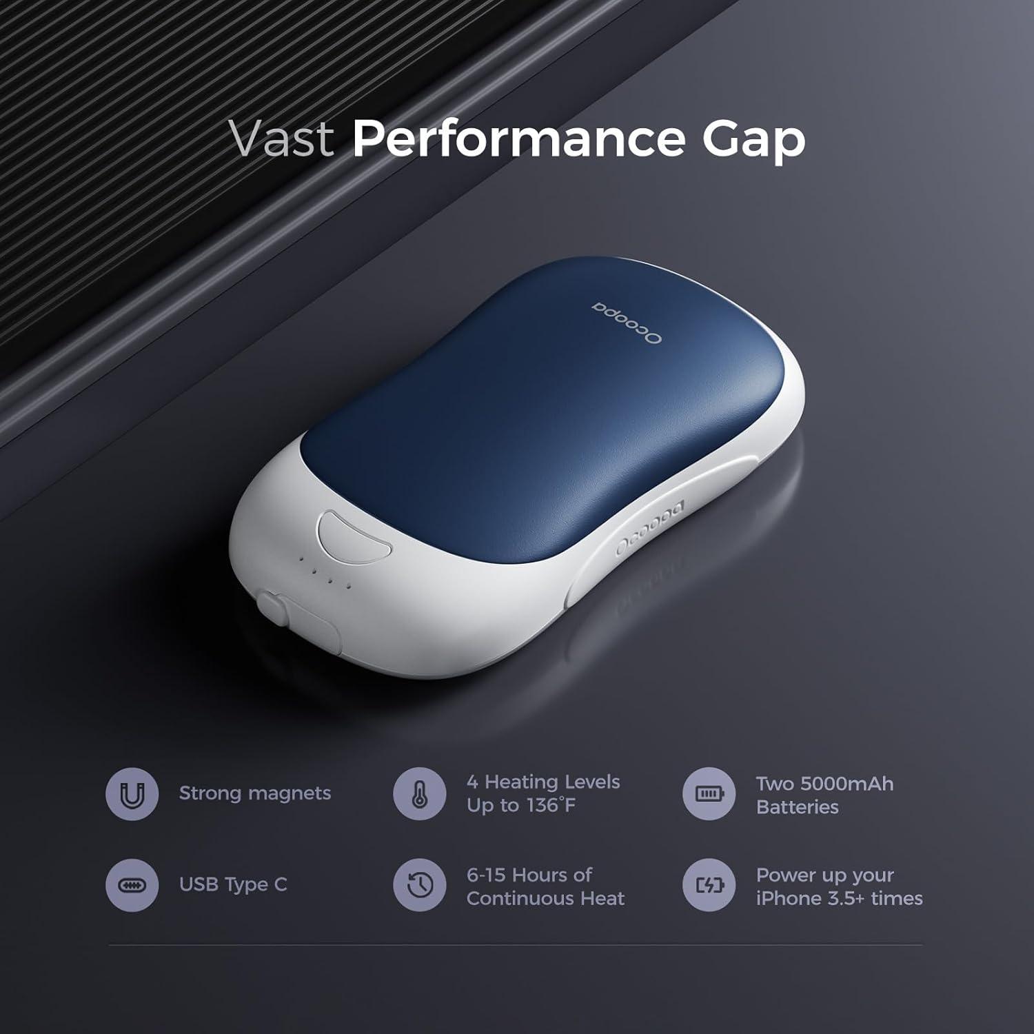 imageOCOOPA Magnetic Rechargeable Hand Warmers True Double Warmth Handwarmers 10000mAh Up to 15 Hours Max 136 Electric Heater for Men Women GolfHuntingCampingCold Weather UT3 PROBlue