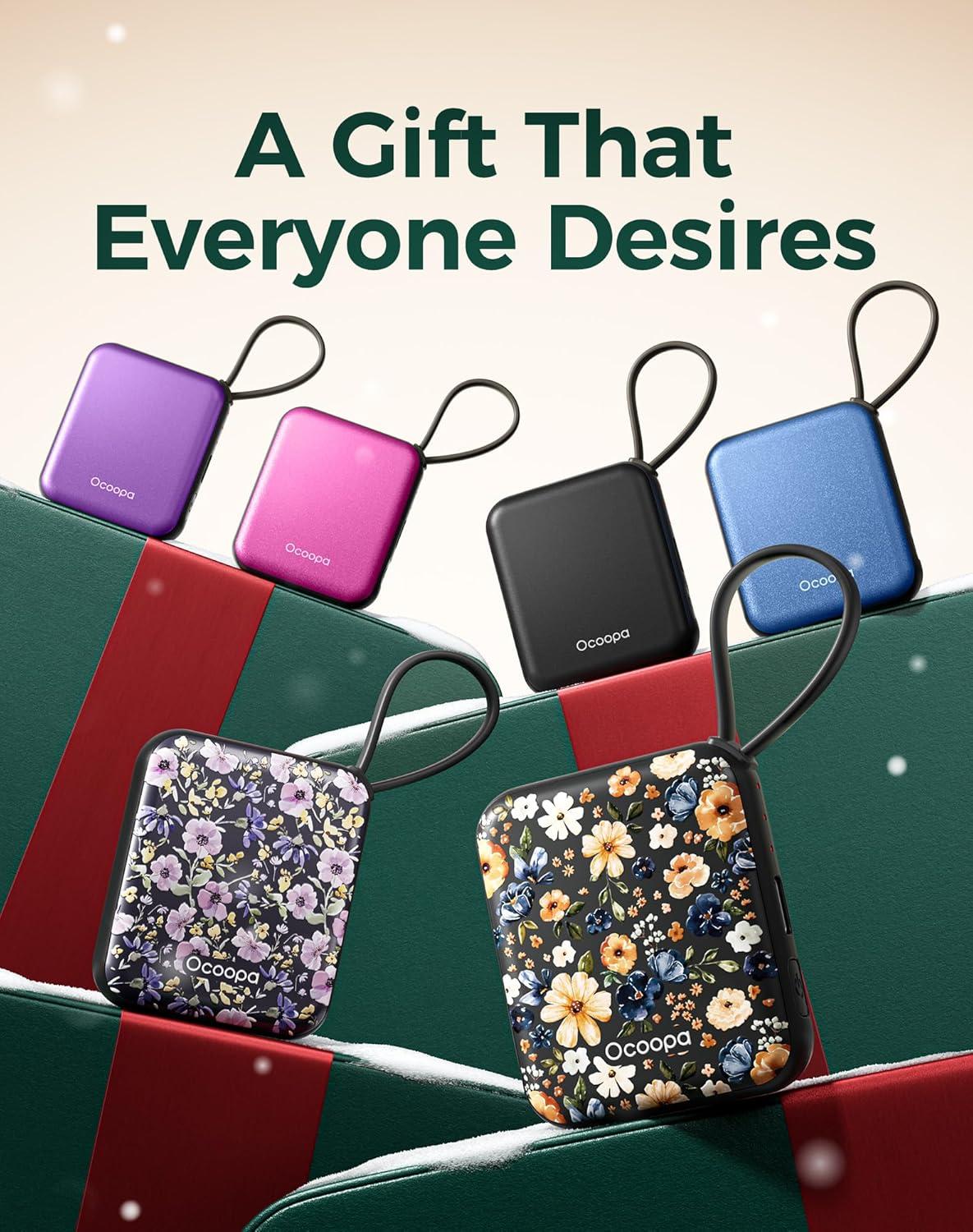 imageOcoopa Hand Warmers Rechargeable UT5 Nano Slim Electric Pocket Heater Smart Temp Control 14Hrs Battery UL Safety Artists in Bloom Design Practical Gifts for Women Christmas Outdoor OfficeBlack