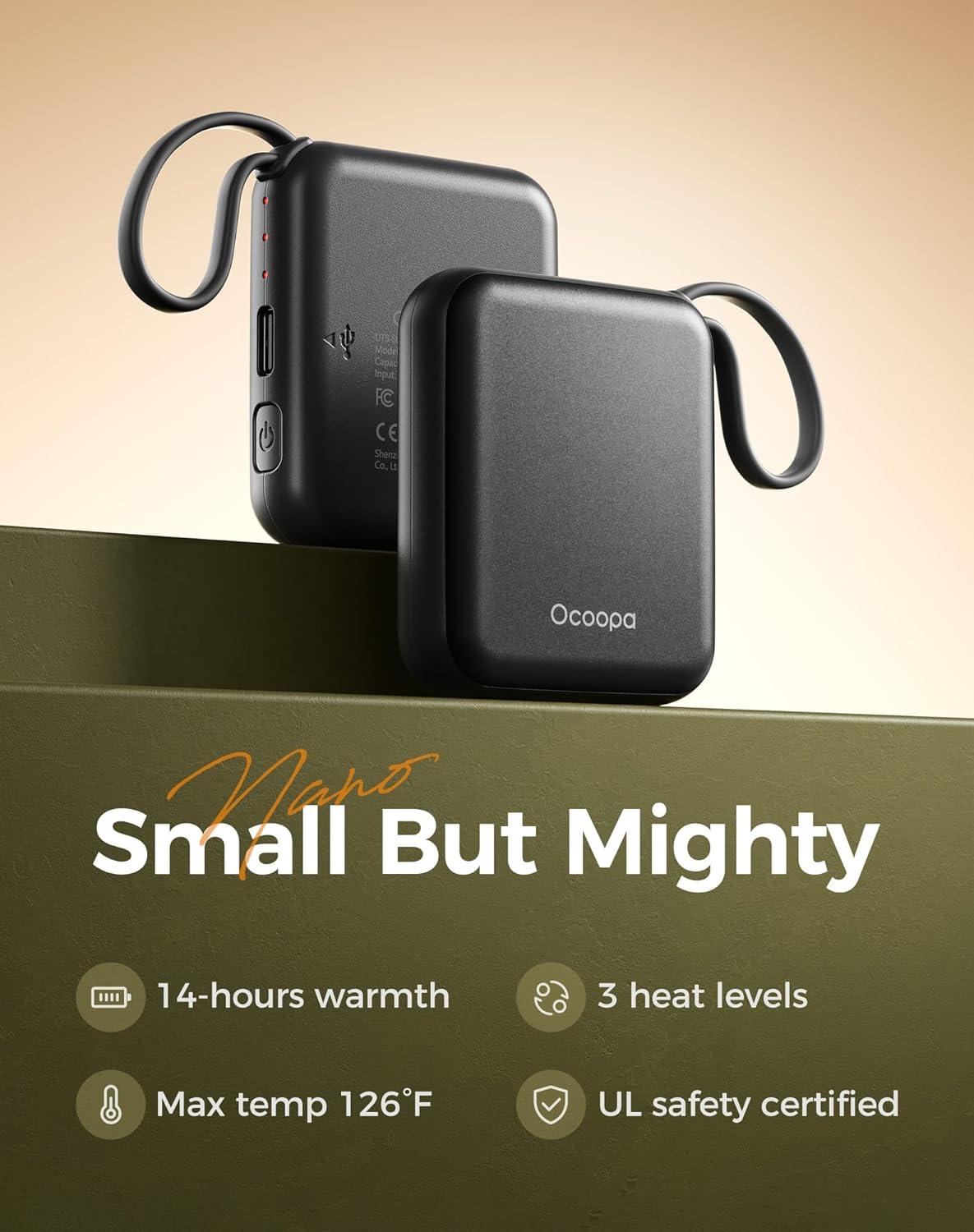 imageOcoopa Hand Warmers Rechargeable UT5 Nano Slim Electric Pocket Heater Smart Temp Control 14Hrs Battery UL Safety Artists in Bloom Design Practical Gifts for Women Christmas Outdoor OfficeBlack