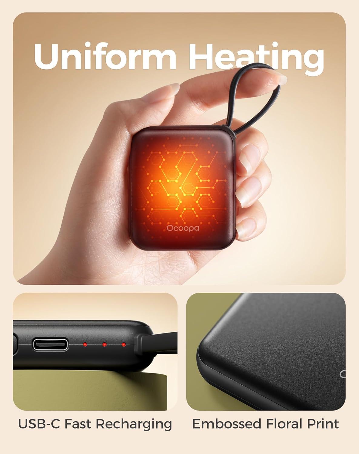 imageOcoopa Hand Warmers Rechargeable UT5 Nano Slim Electric Pocket Heater Smart Temp Control 14Hrs Battery UL Safety Artists in Bloom Design Practical Gifts for Women Christmas Outdoor OfficeBlack