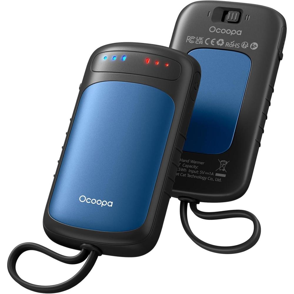 imageOCOOPA HandWarmersRechargeable Dual Sided 2 in 1 ElectricHand Warmers with UL Certified 3 Heating Level Pocket Sized USB Hand Warmers for Camping Hunting Commuting Gifts for Men UT5 DuoheatBlue