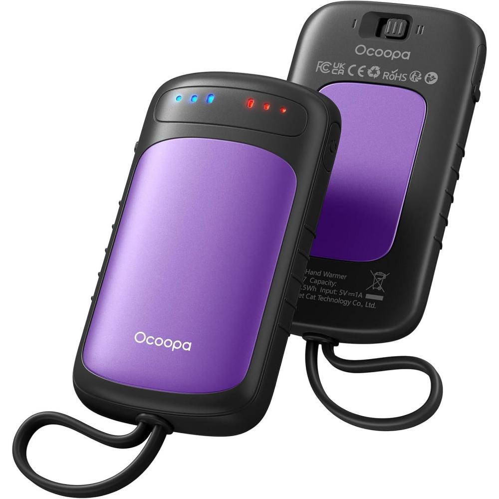 imageOCOOPA HandWarmersRechargeable Dual Sided 2 in 1 ElectricHand Warmers with UL Certified 3 Heating Level Pocket Sized USB Hand Warmers for Camping Hunting Commuting Gifts for Men UT5 DuoheatPurple